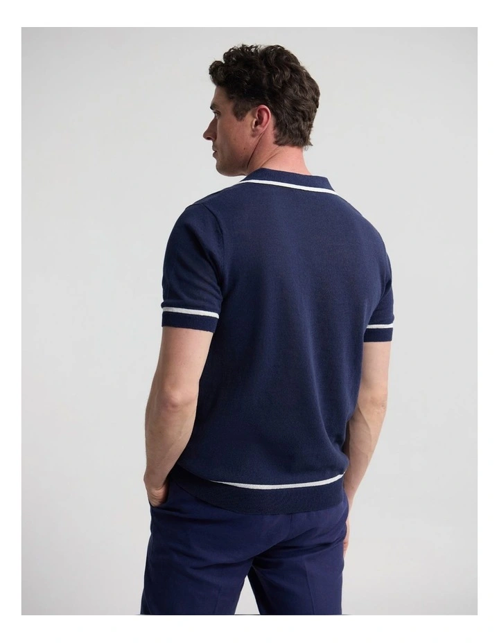 Vito Linen Blend Polo with Tipping in Ecru and Navy image 2