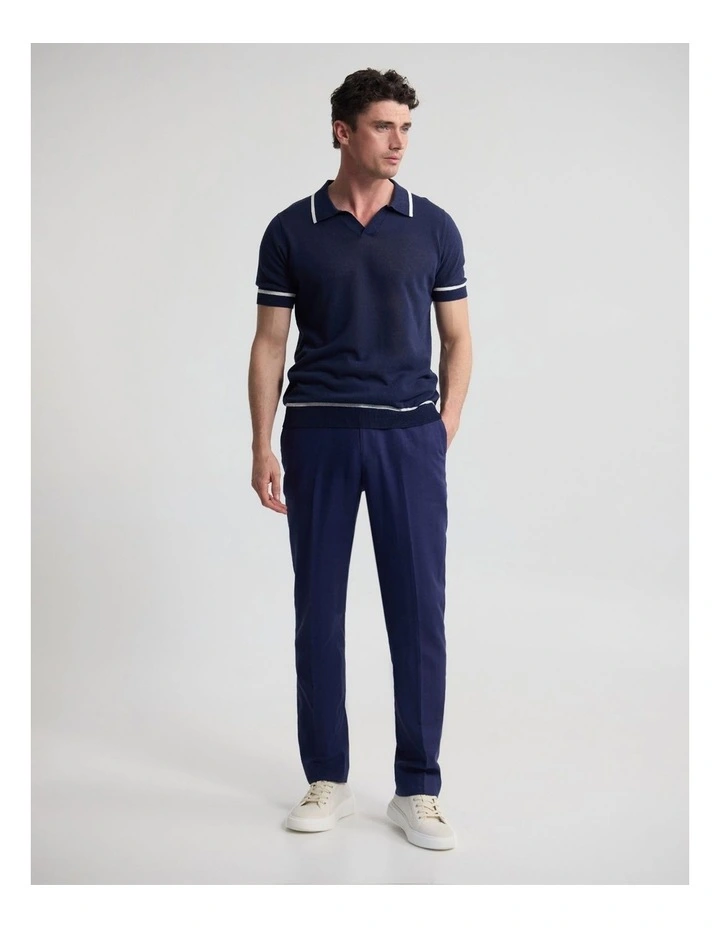 Vito Linen Blend Polo with Tipping in Ecru and Navy image 3