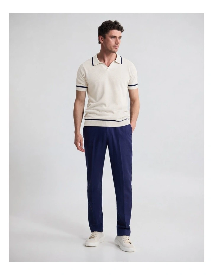 Vito Linen Blend Polo with Tipping in Ecru and Navy image 4