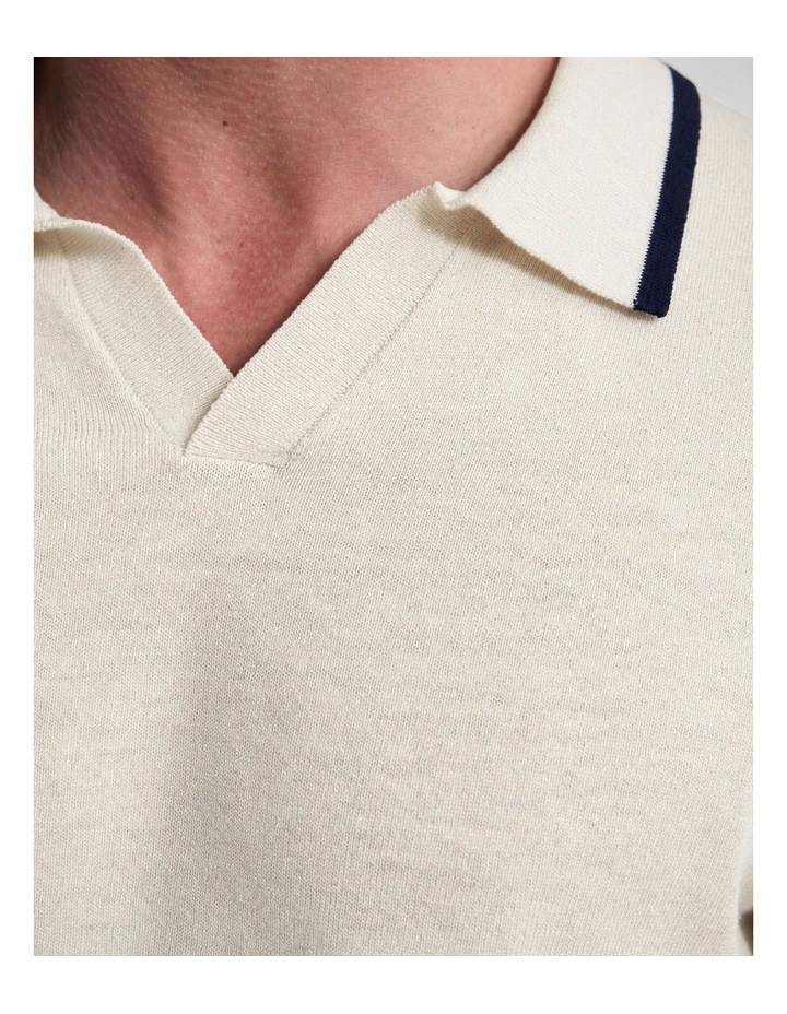 Vito Linen Blend Polo with Tipping in Ecru and Navy image 6