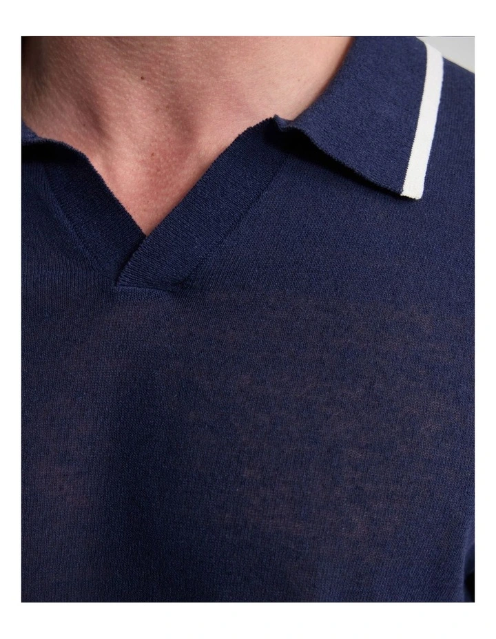 Vito Linen Blend Polo with Tipping in Ecru and Navy image 6