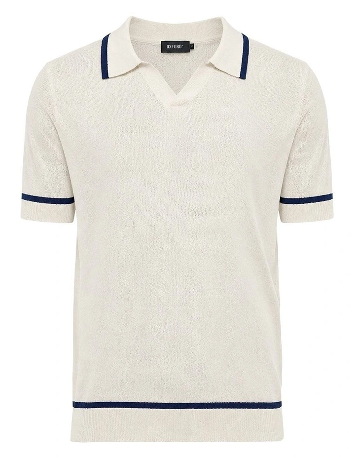 Vito Linen Blend Polo with Tipping in Ecru and Navy image 7