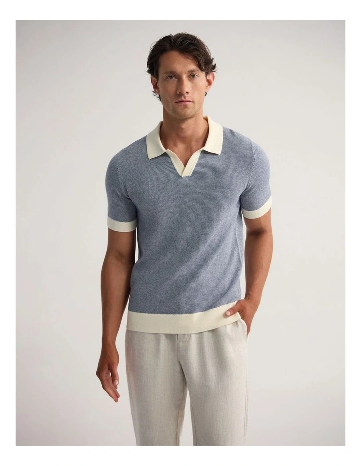 Gibson Cotton Polo in Blue/Ecru image 1