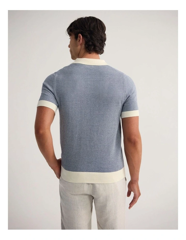 Gibson Cotton Polo in Blue/Ecru image 2