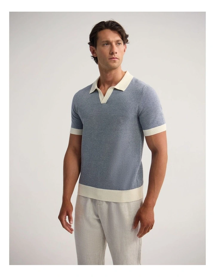 Gibson Cotton Polo in Blue/Ecru image 3
