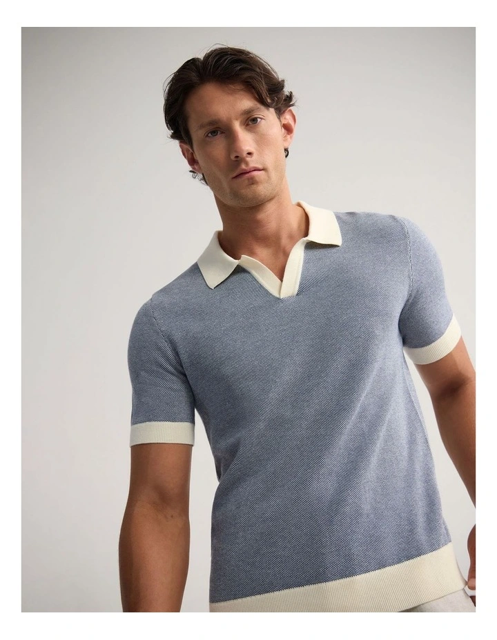 Gibson Cotton Polo in Blue/Ecru image 4
