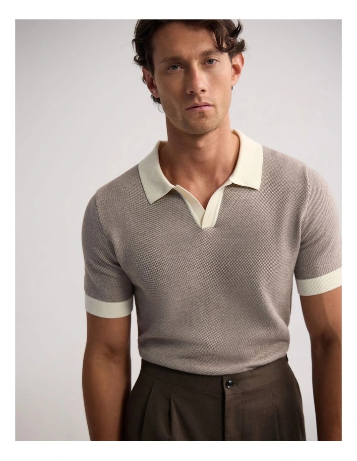 Gibson Cotton Polo in Mocha/Ecru image 4