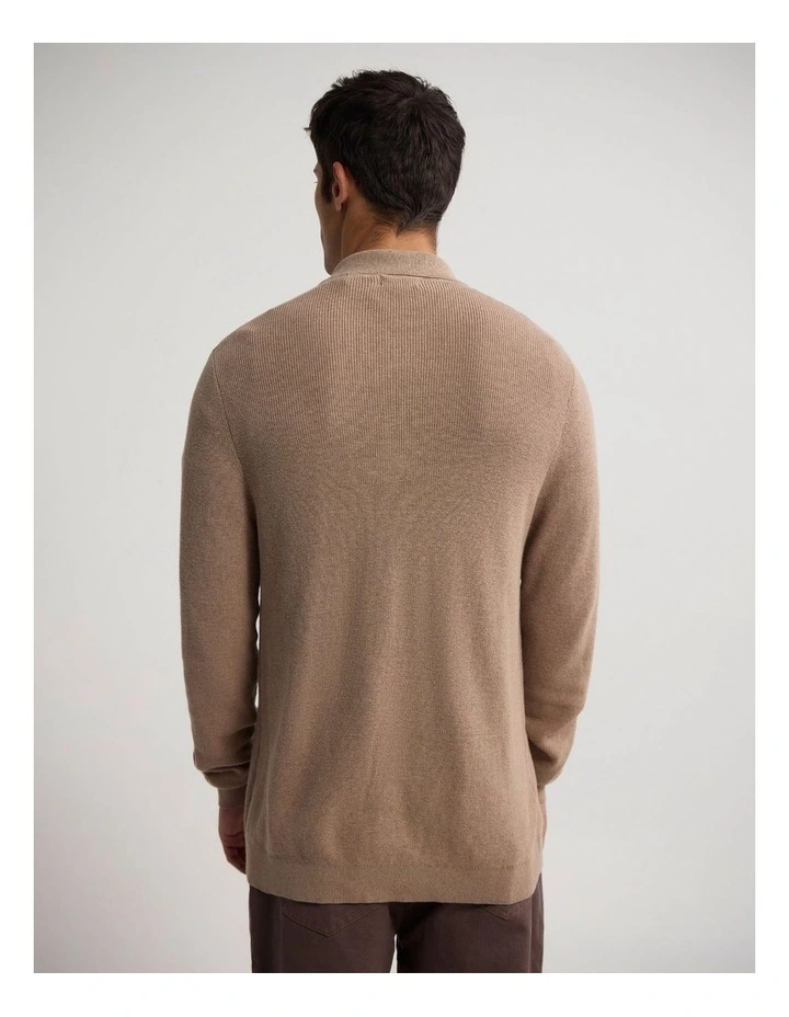 Ford Rib Cotton Cardigan in Warm Sand image 2