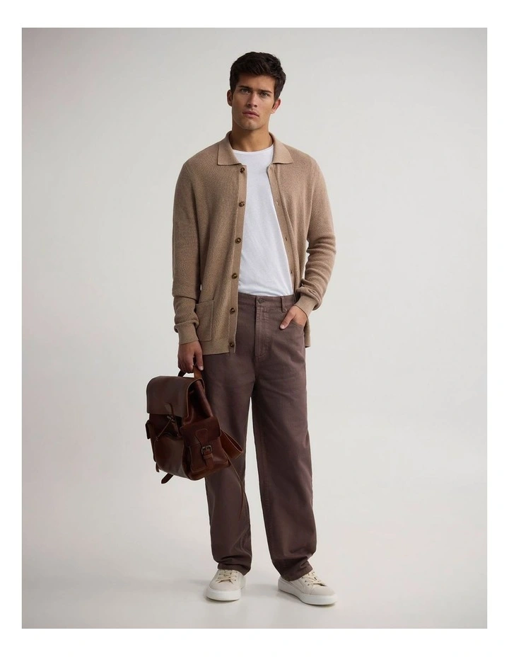 Ford Rib Cotton Cardigan in Warm Sand image 5