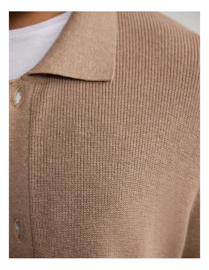 Ford Rib Cotton Cardigan in Warm Sand image 6