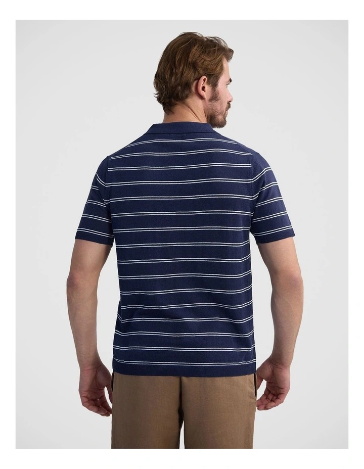 Basey Linen Blend Striped Polo in Navy image 2