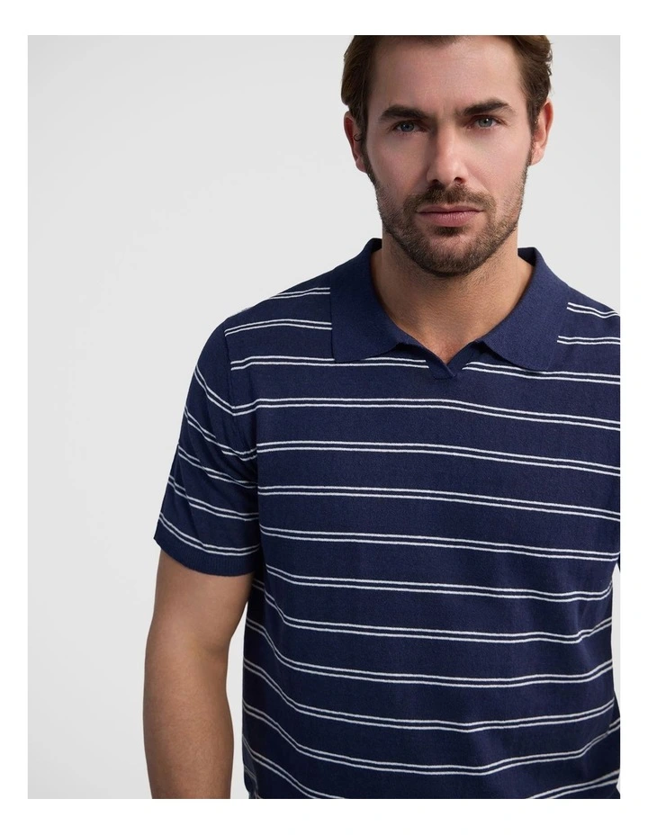 Basey Linen Blend Striped Polo in Navy image 4