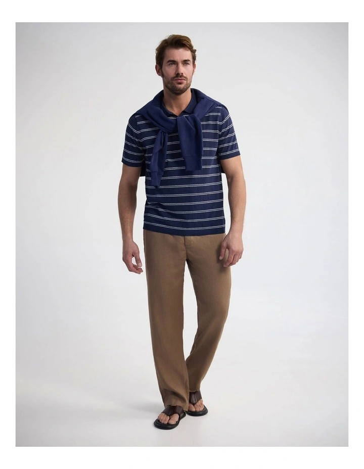 Basey Linen Blend Striped Polo in Navy image 5