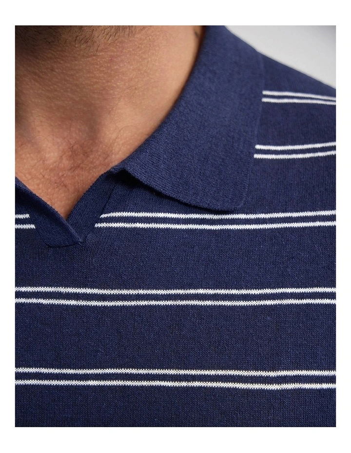 Basey Linen Blend Striped Polo in Navy image 6