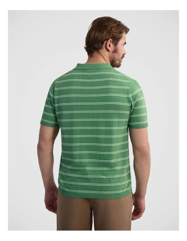 Basey Linen Blend Striped Polo in Green image 2