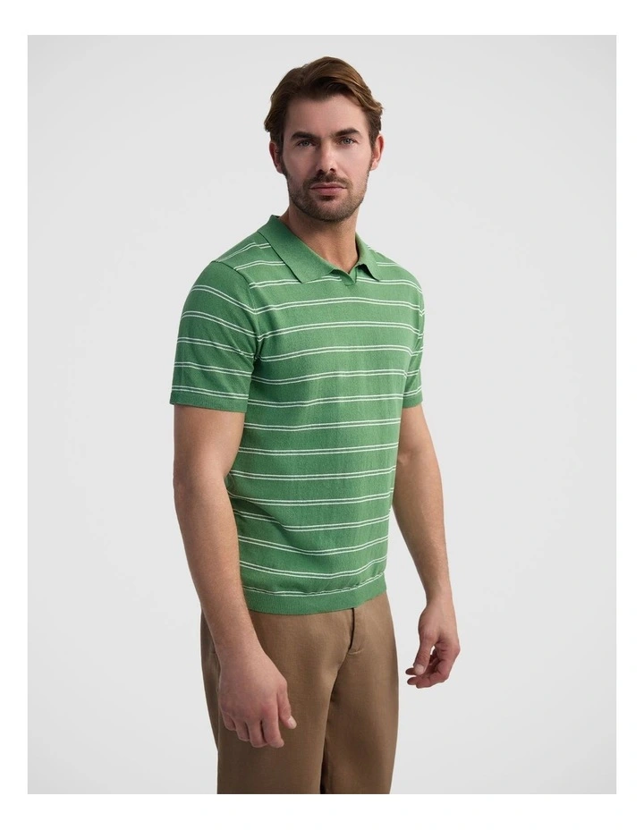 Basey Linen Blend Striped Polo in Green image 3