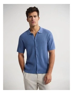 Atlas Button Front Knit in Blue
