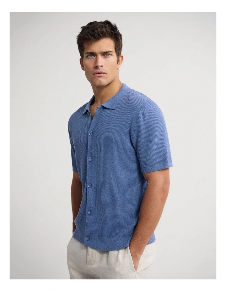 Atlas Button Front Knit in Blue image 3