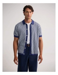Jacob Jacquard Polo in Blue/Ecru