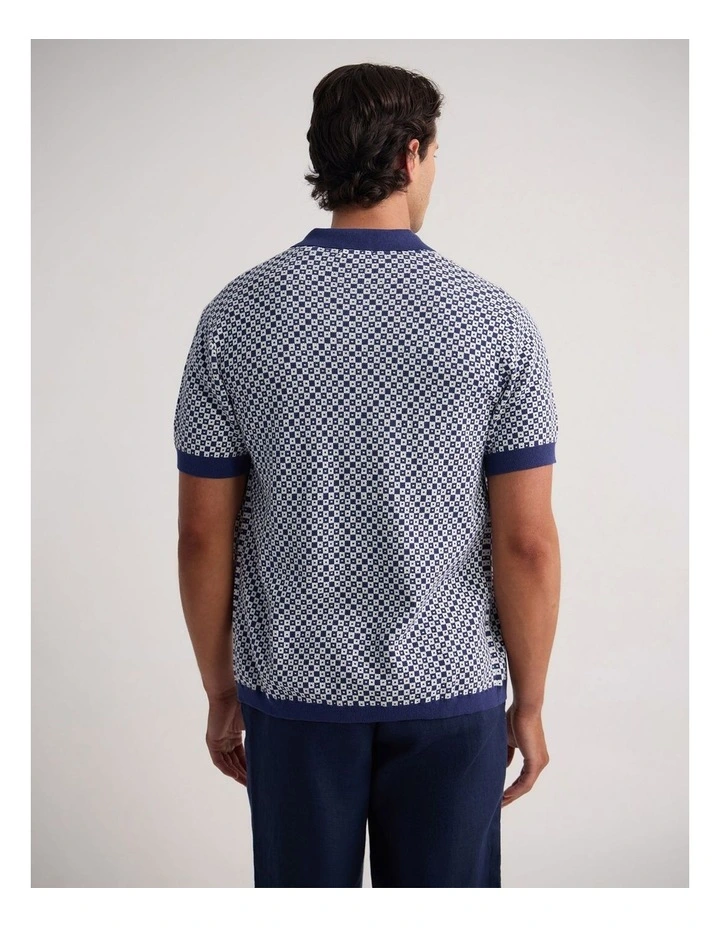 Jacob Jacquard Polo in Blue/Ecru image 2