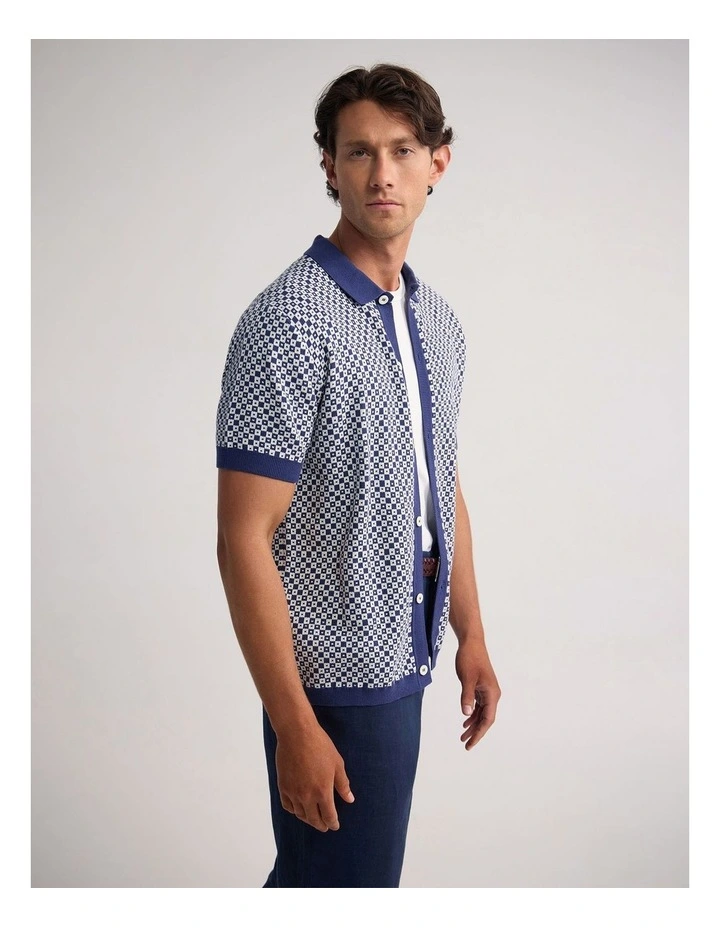 Jacob Jacquard Polo in Blue/Ecru image 3