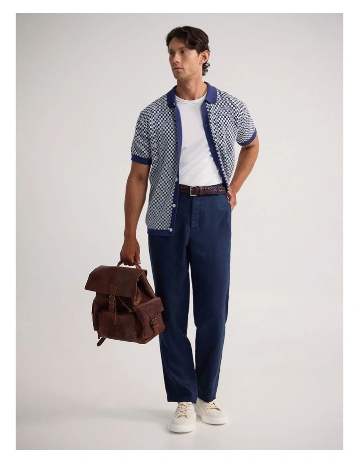 Jacob Jacquard Polo in Blue/Ecru image 5