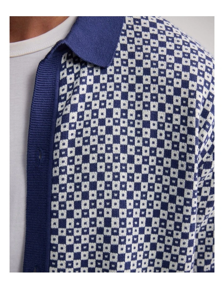 Jacob Jacquard Polo in Blue/Ecru image 6