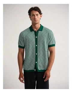 Jacob Jacquard Polo in Bottle/Ecru