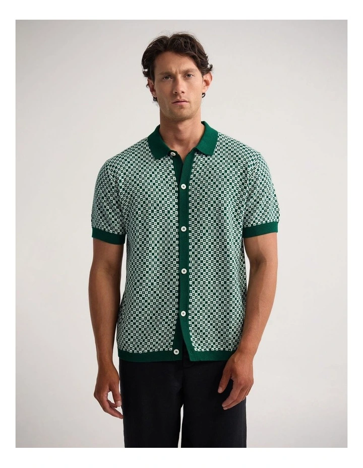 Jacob Jacquard Polo in Bottle/Ecru image 1