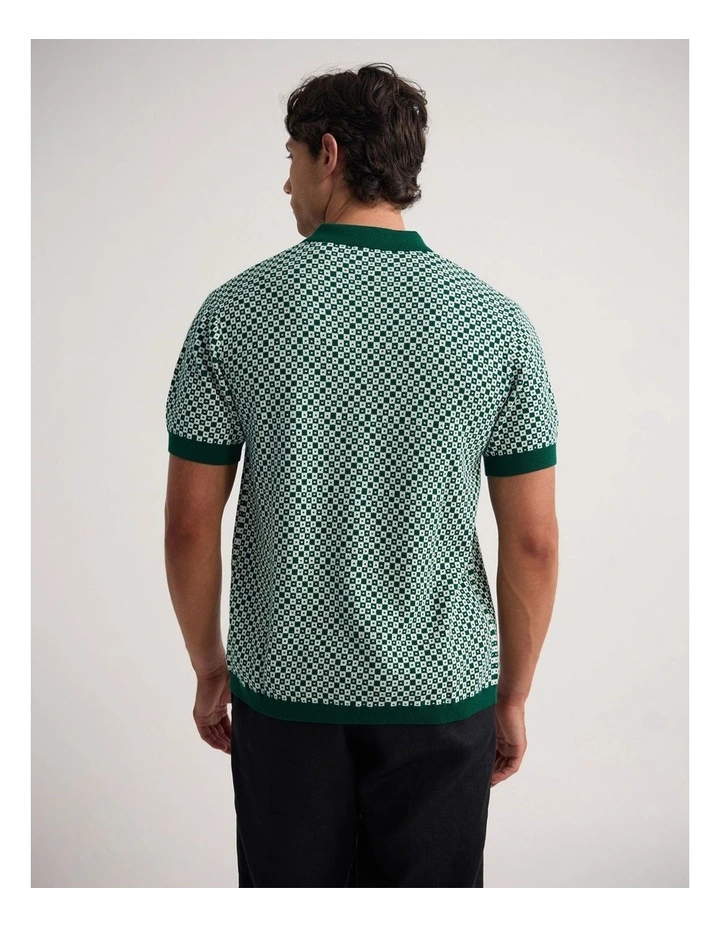 Jacob Jacquard Polo in Bottle/Ecru image 2