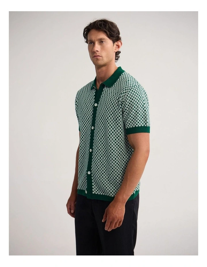 Jacob Jacquard Polo in Bottle/Ecru image 3