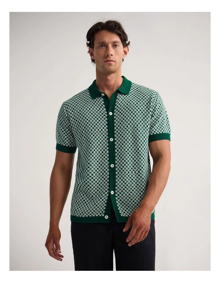 Jacob Jacquard Polo in Bottle/Ecru image 4