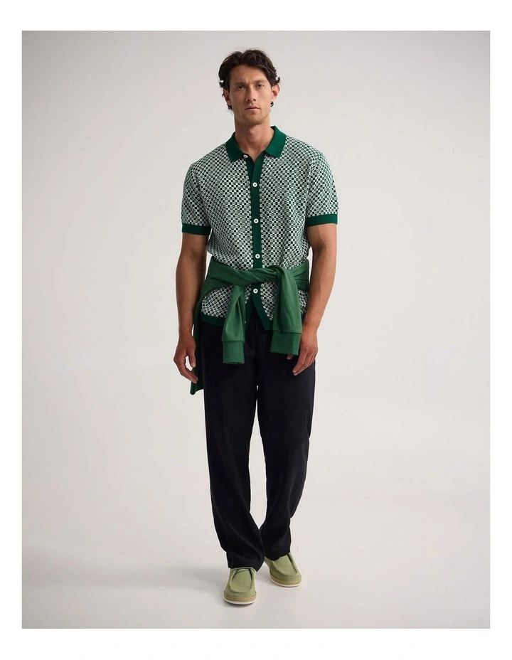 Jacob Jacquard Polo in Bottle/Ecru image 5