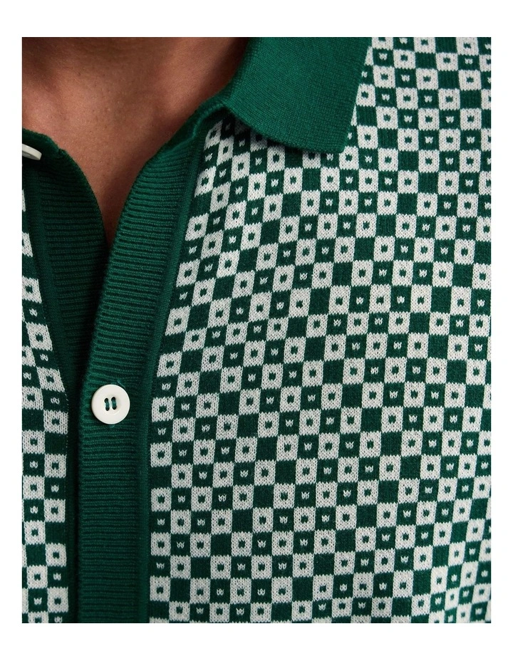 Jacob Jacquard Polo in Bottle/Ecru image 6