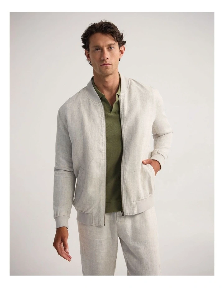 Henry French Linen Bomber Jacket in Natural image 1