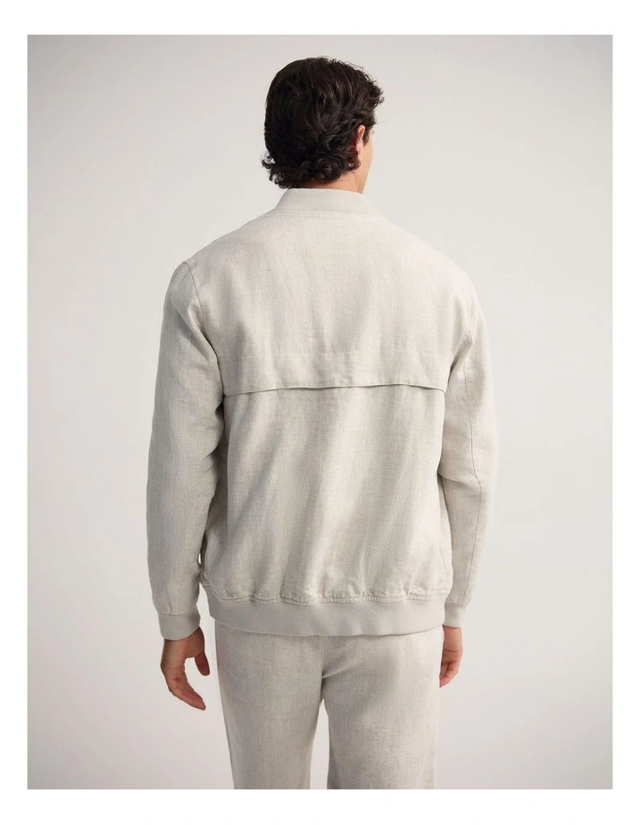 Henry French Linen Bomber Jacket in Natural image 3