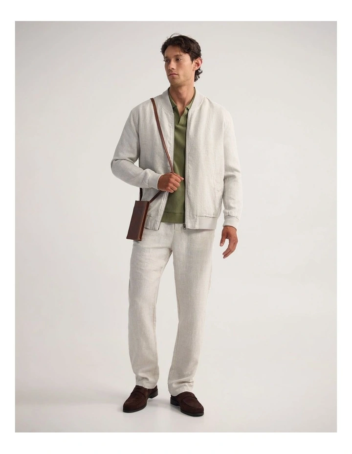 Henry French Linen Bomber Jacket in Natural image 5