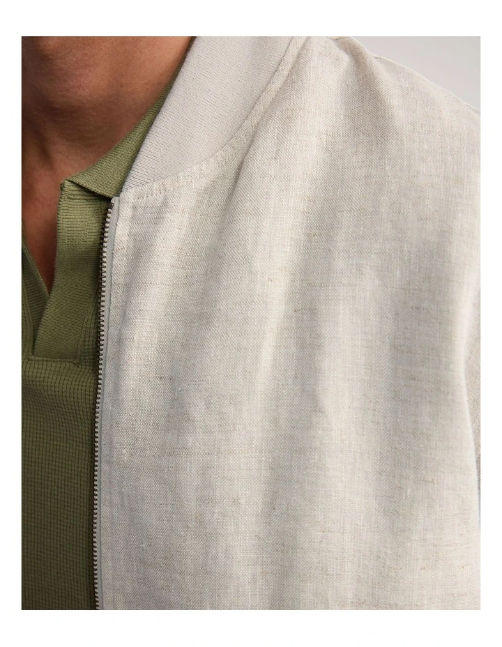 Henry French Linen Bomber Jacket in Natural image 6