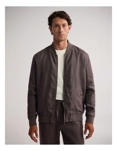 Henry French Linen Bomber Jacket in Mocha