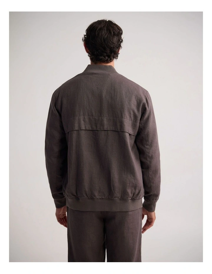 Henry French Linen Bomber Jacket in Mocha image 3