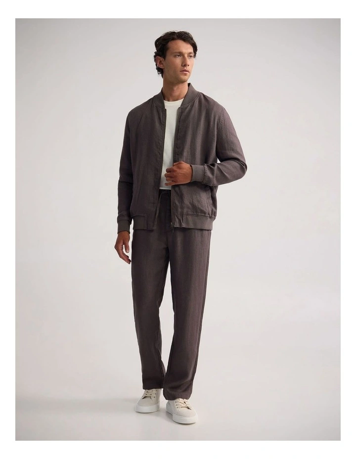 Henry French Linen Bomber Jacket in Mocha image 5