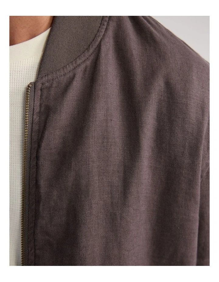Henry French Linen Bomber Jacket in Mocha image 6