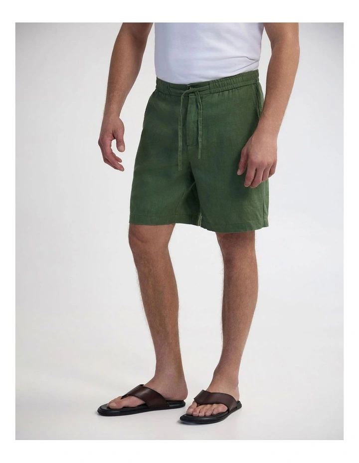 Carlos French Linen Shorts in Olive image 3