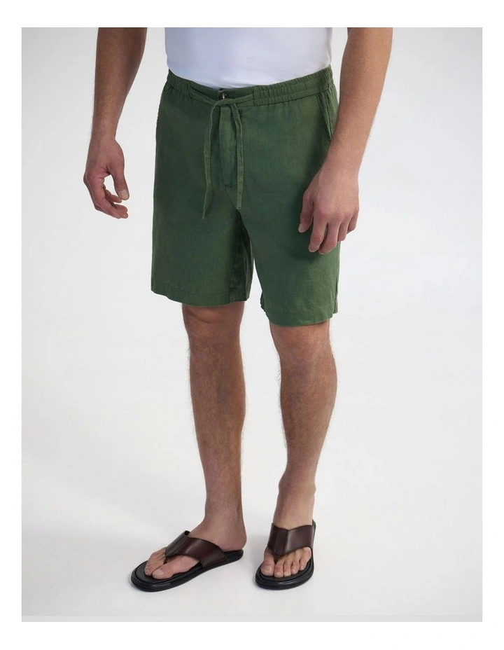 Carlos French Linen Shorts in Olive image 4
