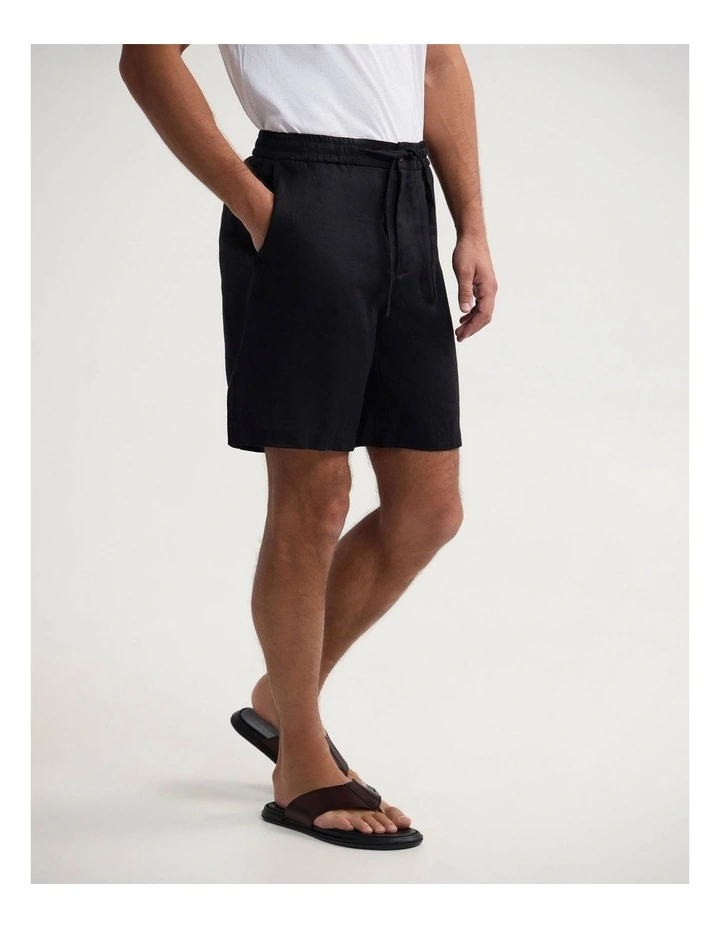 Carlos French Linen Shorts in Black image 3