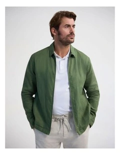 Adem French Linen Zip Bomber in Olive