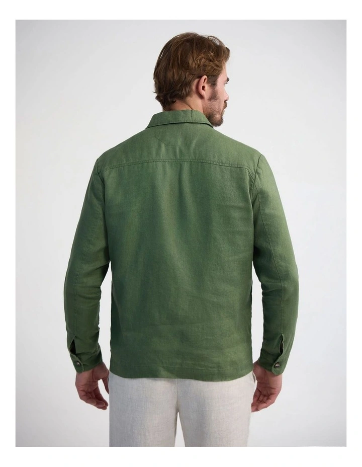 Adem French Linen Zip Bomber in Olive image 2