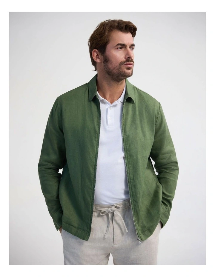 Adem French Linen Zip Bomber in Olive image 4