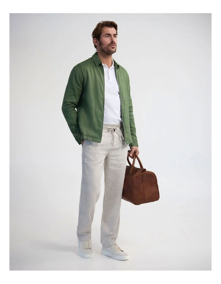 Adem French Linen Zip Bomber in Olive image 6