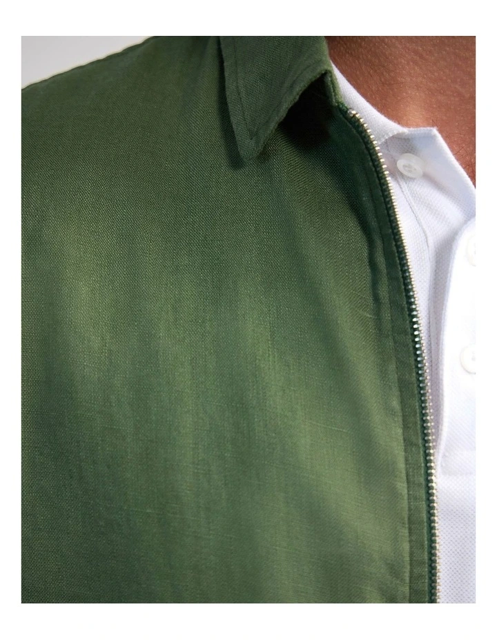 Adem French Linen Zip Bomber in Olive image 7